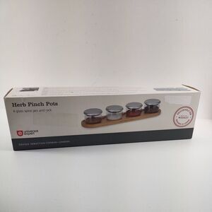 West Elm Sebastian Conran Herb Pinch Pots RARE Stackable NIB Glass Wood Silver